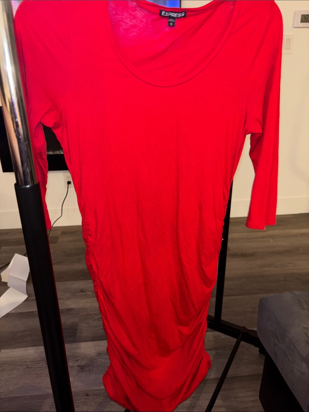 Express Women’s Bright Red Long Sleeve Scoop Neck Dress